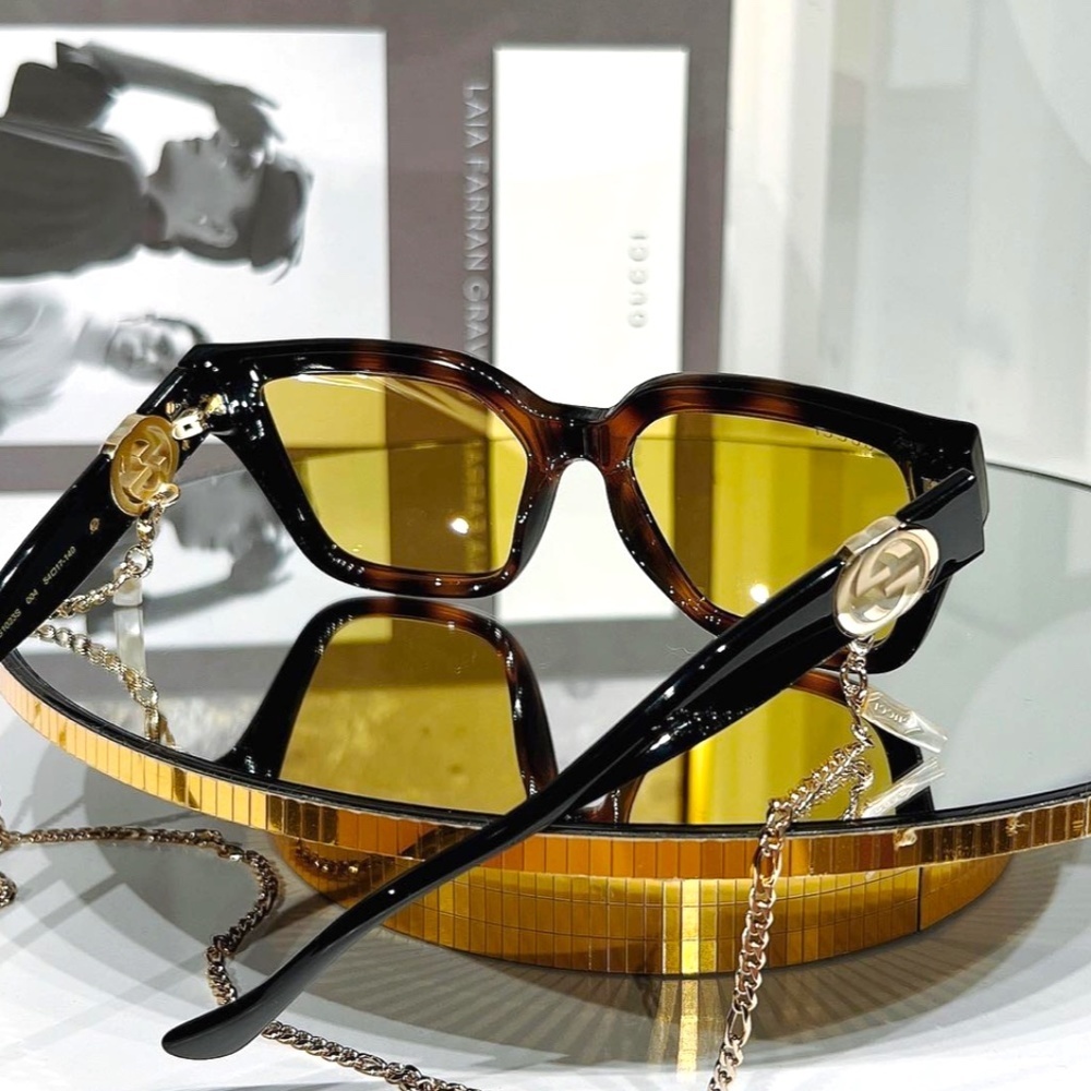 NWT Gucci GG1023S-004 Chain Havana Square 54mm Sunglasses - Picture 8 of 14